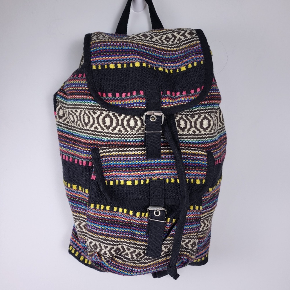 Woven Medium Size BACKPACK PURSE SOUTHWESTERN DESIGN BAJA STYLE Multicolor
